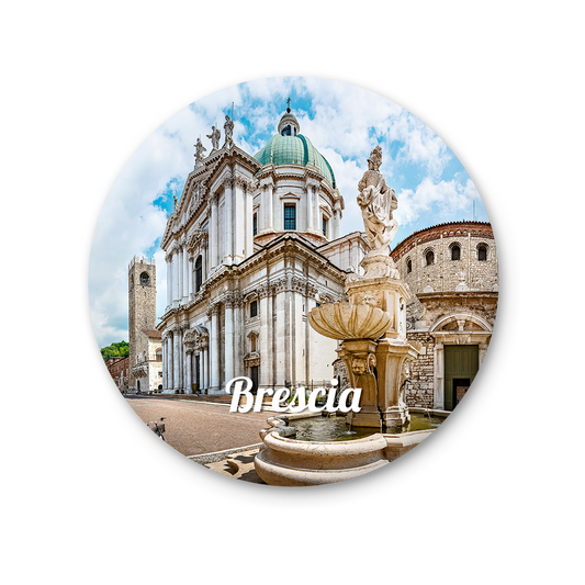 Magnete Fotografico – Lombardia, Brescia, Veduta della Piazza Paolo VI con la Cattedrale di Santa Maria Assunta, | Ø 75 mm