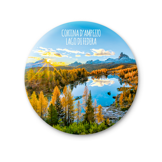 Magnete Fotografico – Veneto, Cadore, Cortina d'Ampezzo, Il Lago Federa con Becco di Mezzodì e l'Antelao | Ø 75 mm