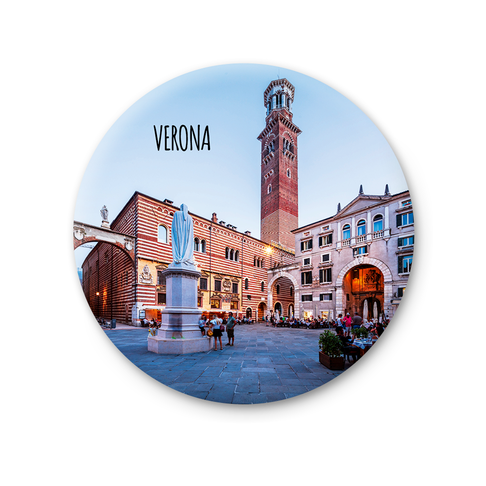 Magnete Fotografico – Veneto, Verona, Piazza dei Signori, Palazzo della Ragione e Torre dei Lamberti | Ø 75 mm