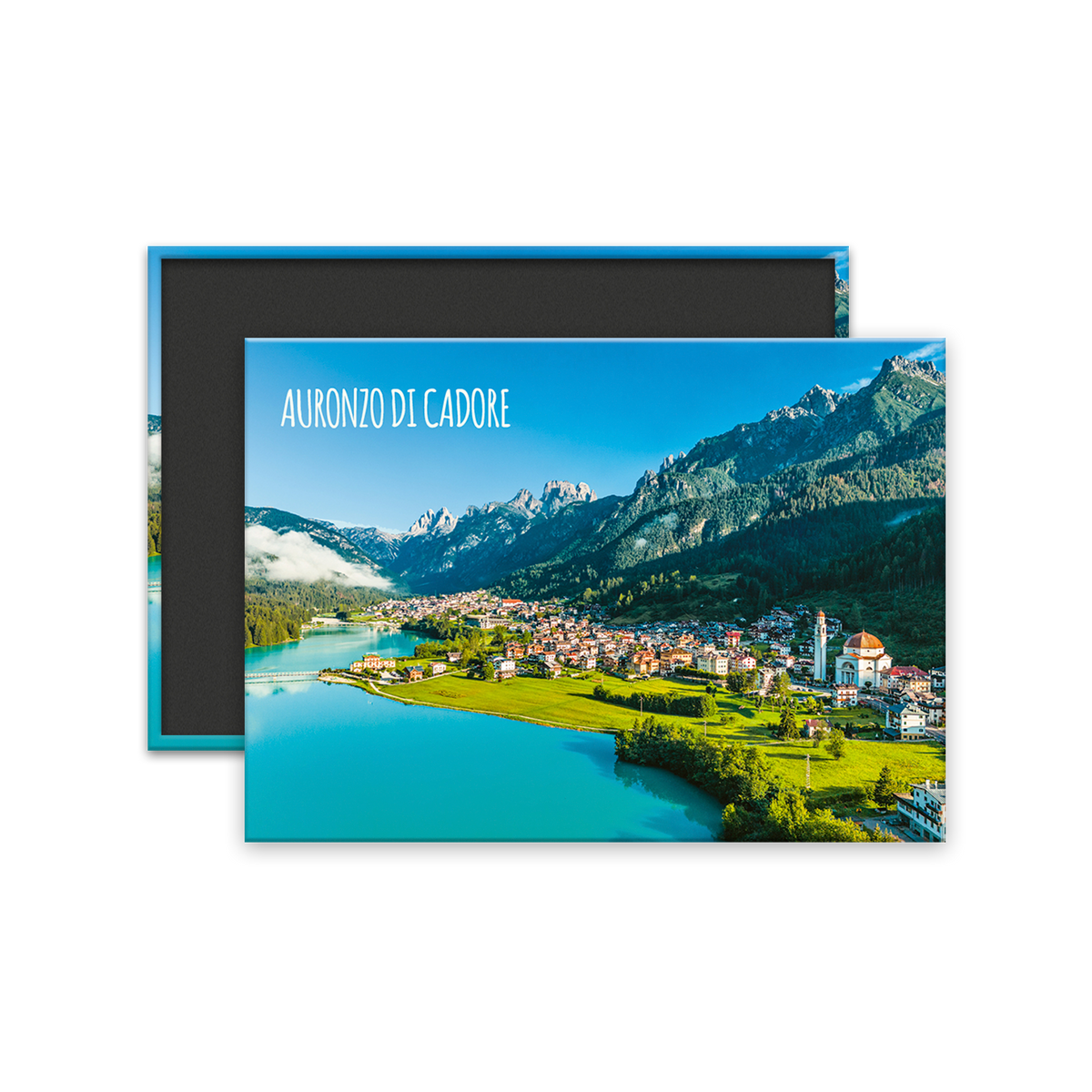 Calamita Rettangolare - Calamita Rettangolare - Veneto, Cadore, Auronzo di Cadore, vista del paese - Dimensioni 90x65mm