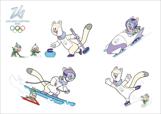 Tina & Flo nelle pose sportive - Cartolina Giochi Olimpici Invernali