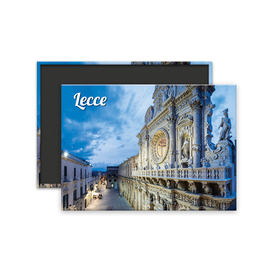 Calamita Rettangolare - Puglia, Lecce, facciata della Basilica di Santa Croce, lungo via Umberto I - Dimensioni 90x65mm