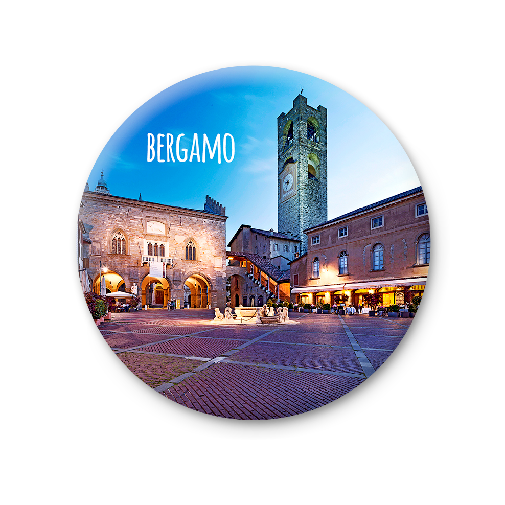Magnete Fotografico – Lombardia, Bergamo Alta, Piazza Vecchia | Ø 75 mm