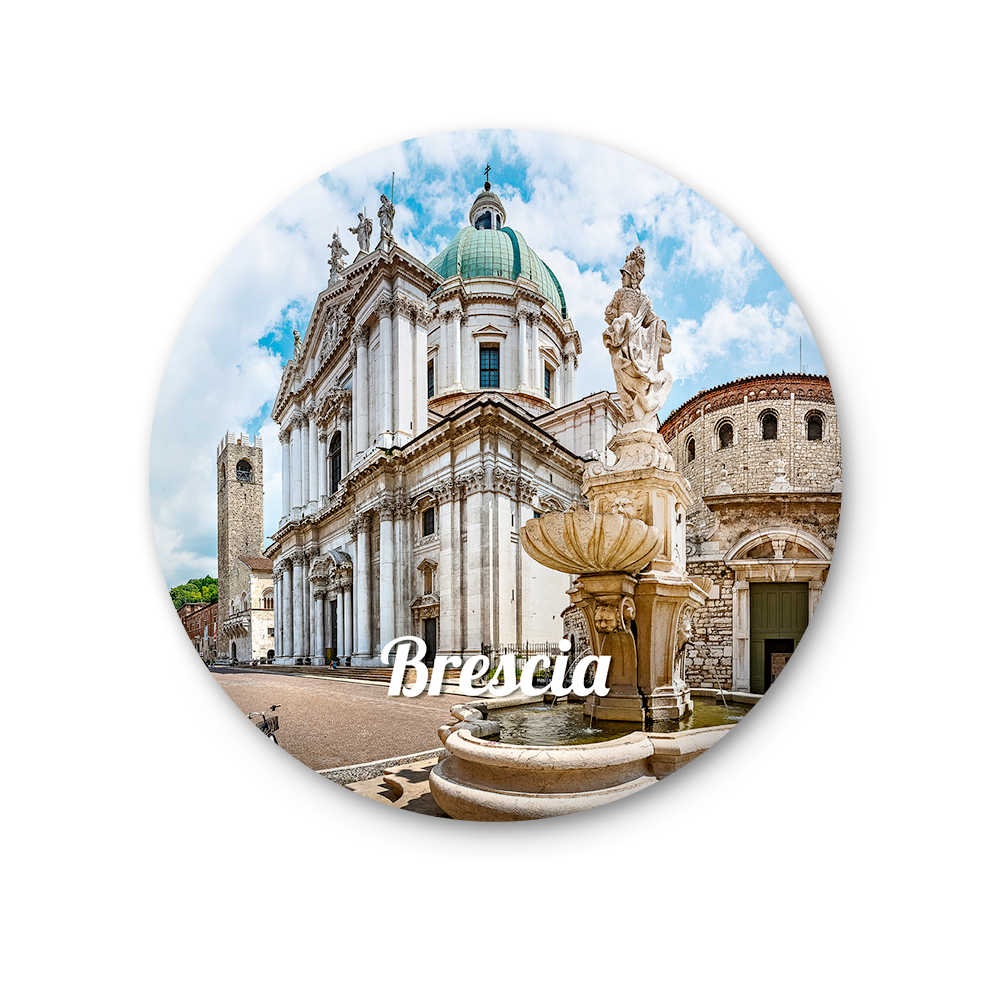 Magnete Fotografico – Lombardia, Brescia, Veduta della Piazza Paolo VI con la Cattedrale di Santa Maria Assunta, | Ø 75 mm