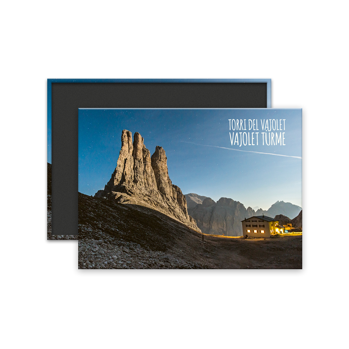 Calamita Rettangolare - Calamita Rettangolare - Trentino, Val di Fassa, Parco naturale Sciliar-Catinaccio, Torri del Vajolet (Vajolet Türme) e rifugio Re Alberto I - Dimensioni 90x65mm 