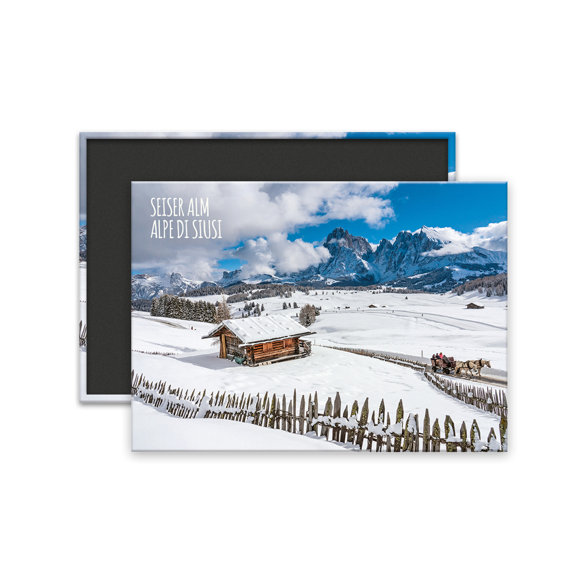 Calamita Rettangolare - Calamita Rettangolare - Trentino-Alto Adige, Sudtirolo, Alpe di Siusi e Sassolungo (Langkofel) sullo sfondo - Dimensioni 90x65mm